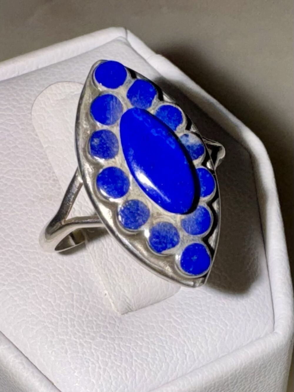 Vintage Native American Signed DISHTA Sterling Silver 925 Lapis Ring Size 6.75
